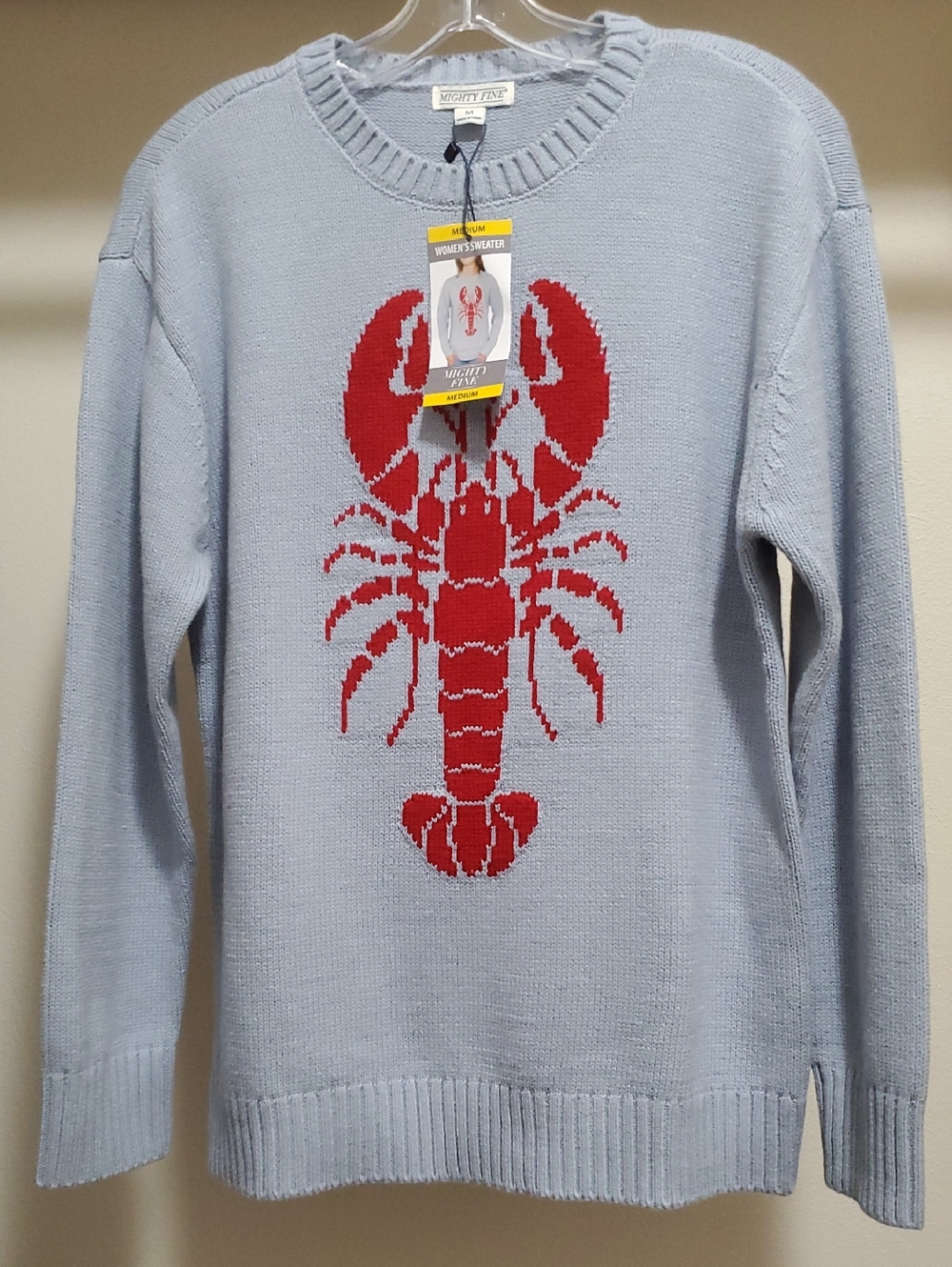 NWT Mighty Fine Light Blue Nautical Lobster Crewneck Sweater - Women Size Med - Picture 4 of 9